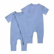 Herrnalise Baby Boys Girls Footless Pajamas 2 Way Zipper Short Sleeve Romper with Viscose Made From Bamboo Fiber